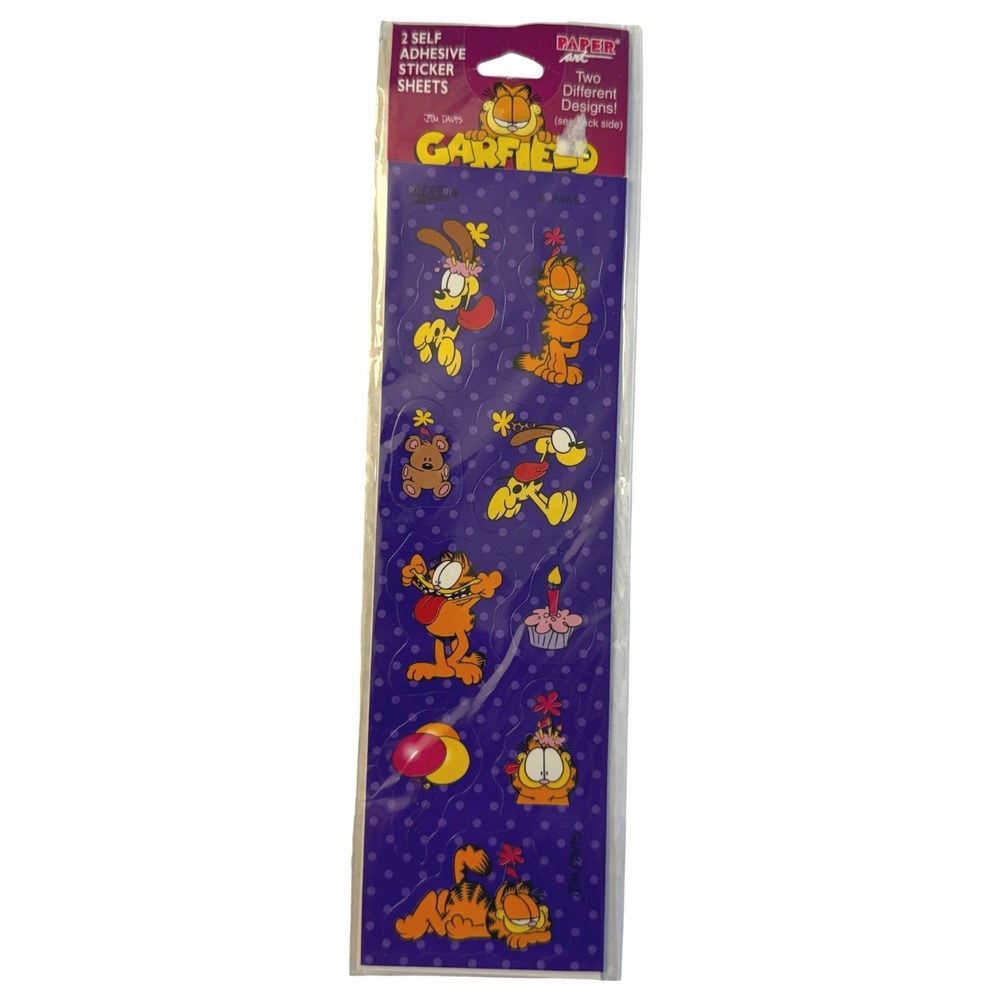 VTG Paper Art Garfield Odie Sticker Sheets Purple Birthday Party 90s Sealed